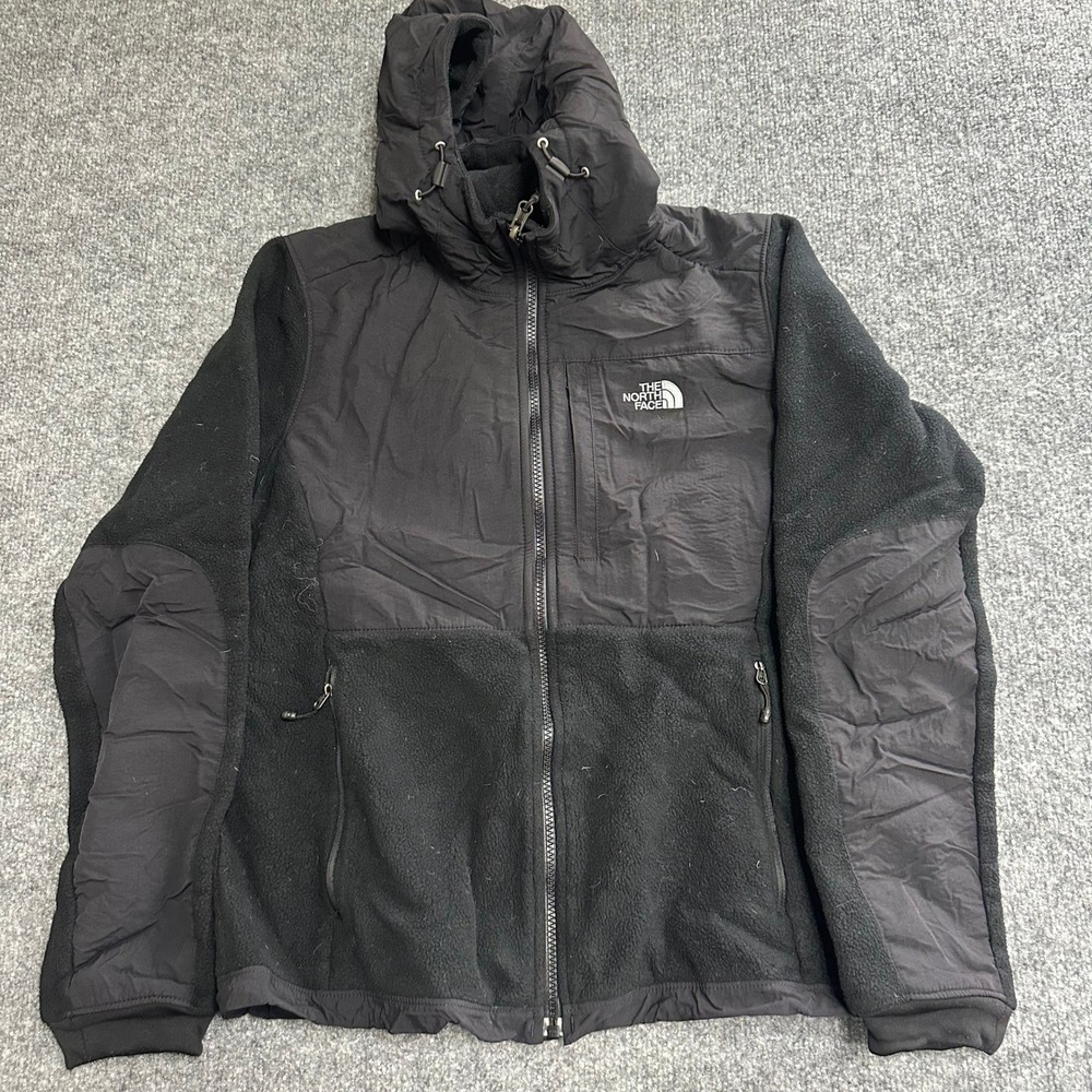 The North Face Fleece Hoodie Womens Size M Black Denali Full Zip Nylon Overlay